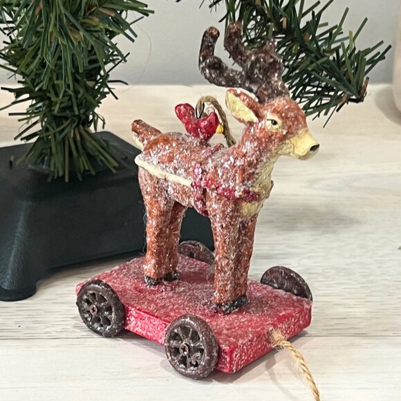 Vintage Glitter Santa Jack In The Box Reindeer Pull Toy Christmas Ornaments Lot - Picture 13 of 16